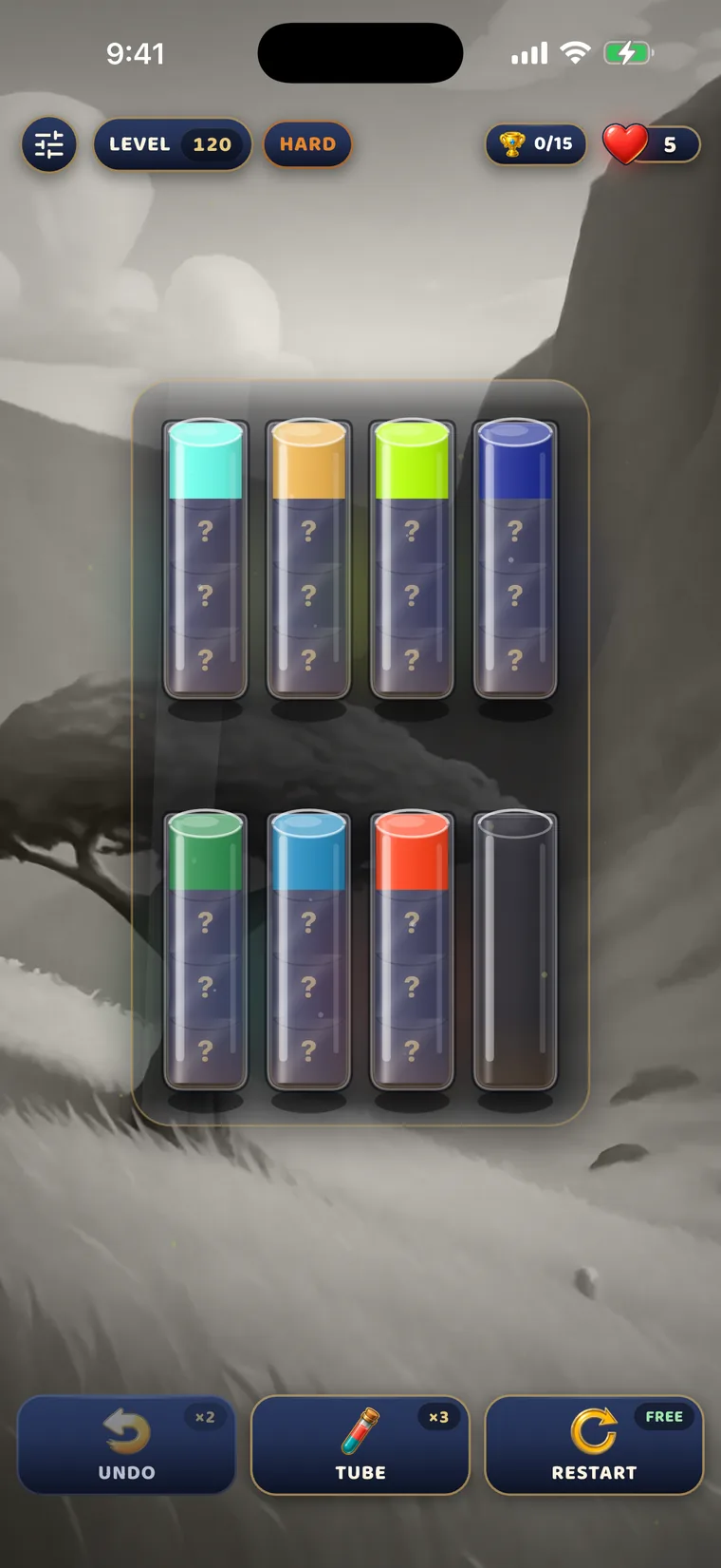 A hard level with hidden colours