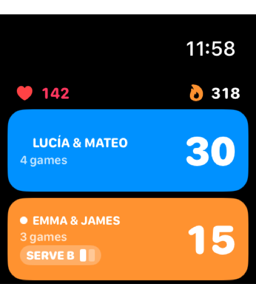 The same match on Apple Watch, with heart rate and calories above the score